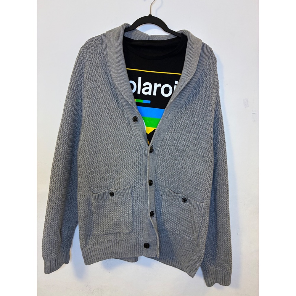 Duluth Trading Co Jerry H Mens Grey Shawl Collar Cotton Grandpa Cardigan Sweater